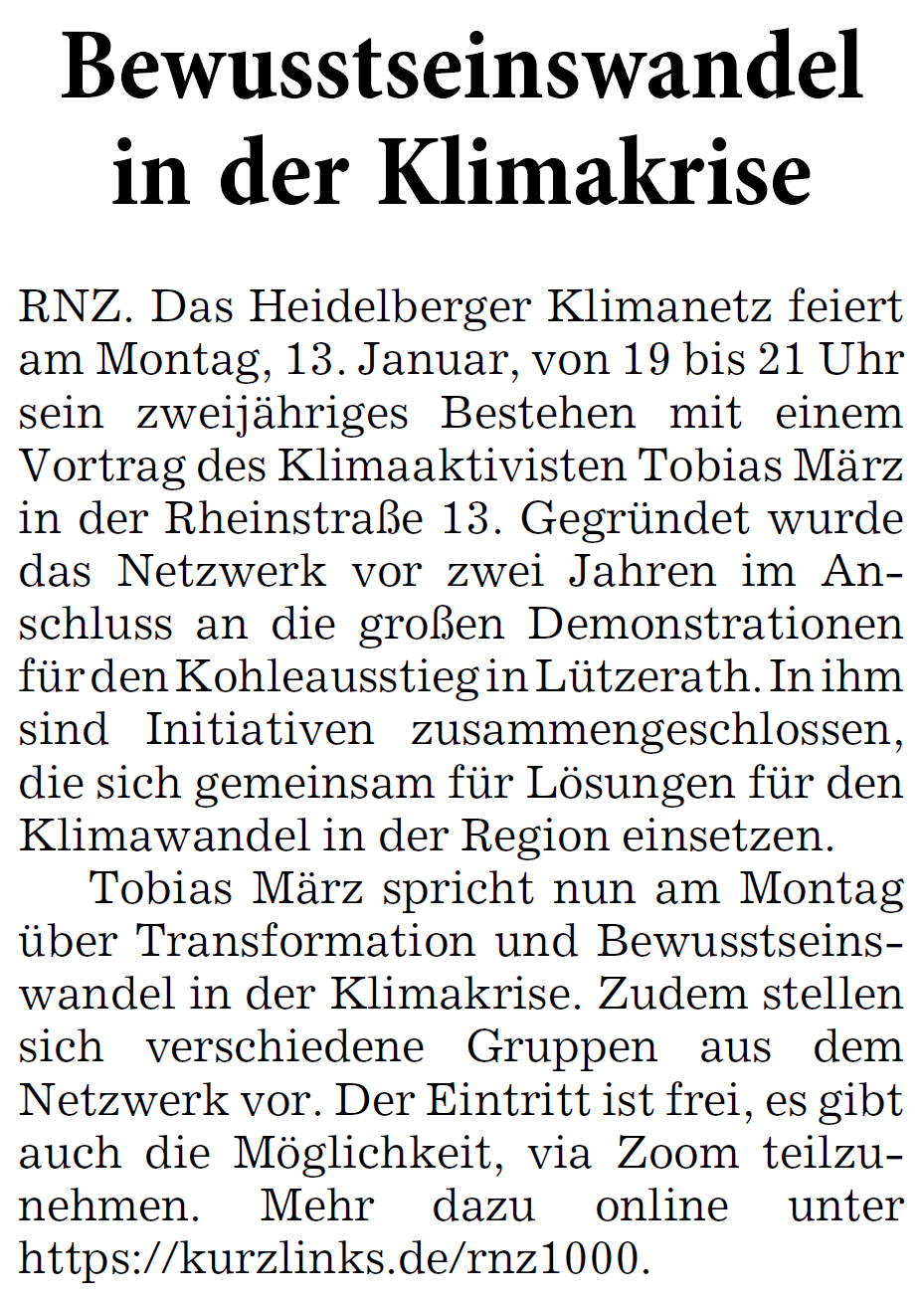 2-Jahre Gründung Klimanetz-Heidelberg am Montag den 13. Januar 2025 in Heidelberg