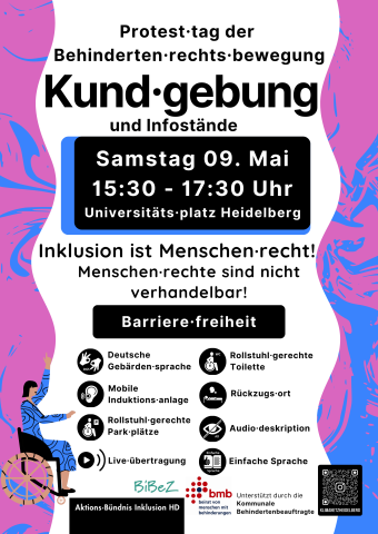 Plakat mit den wesentlichen Angaben zur Veranstaltung und Hinweisen zur Barrierefreiheit
