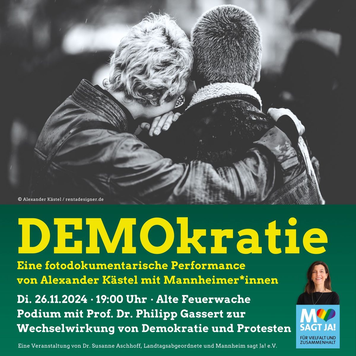 Foto-Performance „DEMOkratie“ und Diskussion zur Protestkultur am Dienstag, den 26. November 2024 in Mannheim