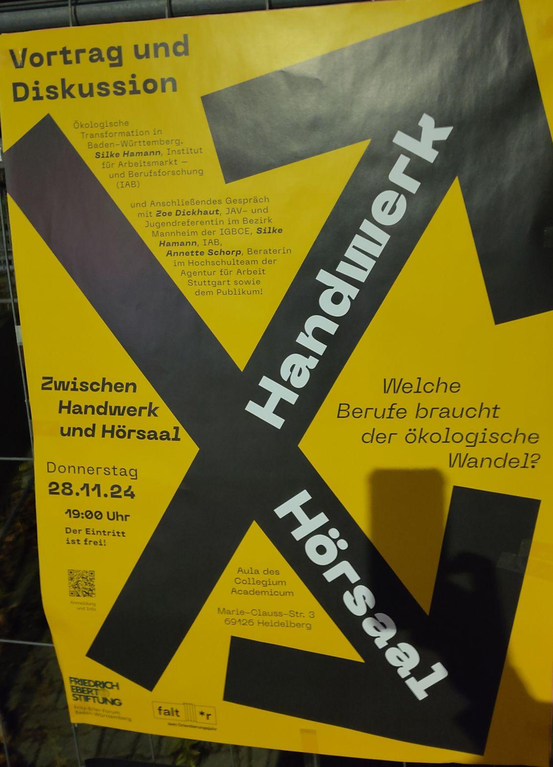 Zwischen Handwerk und Hörsaal - Welche Berufe braucht der ökologische Wandel? Am Donnerstag, den 28. November 2024