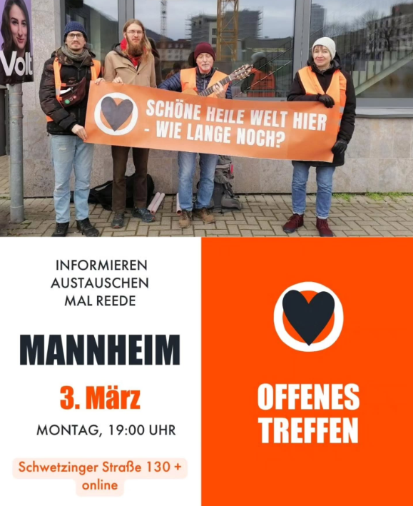 Offenes Treffen der Letzten Generation am 3. März 2025 in Mannheim