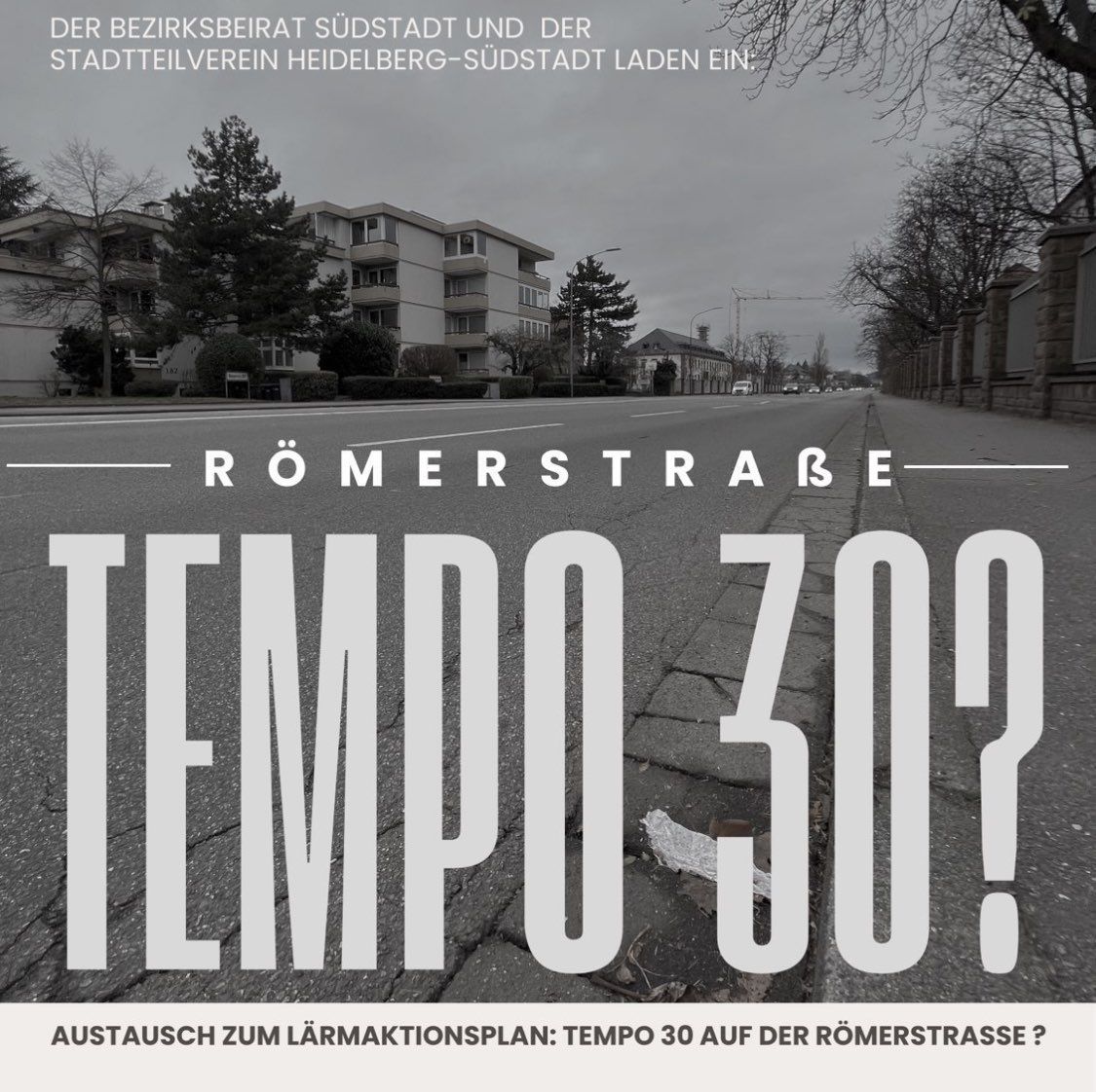 Infoveranstaltung: Tempo 30 in der Römerstrasse am Montag, den 12. Mai 2025 in Heidelberg