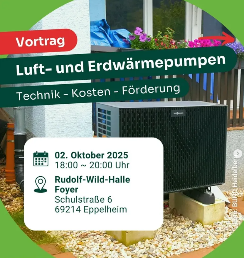 Vortrag Luft- und Erdwärmepumpen am Donnerstag, den 2. Oktober 2025 in Eppelheim