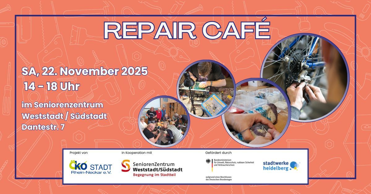 Repair Café Weststadt am Samstag, den 22. November 2025 in Heidelberg