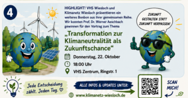 Vortrag "Transformation zu Klimaneutralität als Zukunftschance" am Donnerstag, den 22. Oktober 2026 in Wiesloch
