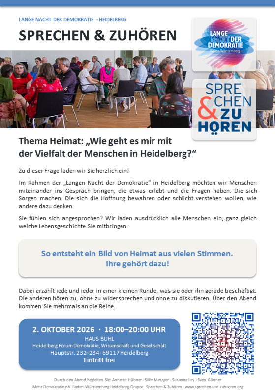 SPRECHEN & ZUHÖREN: "Wie geht es mir mit der Vielfalt der Menschen in Heidelberg?" am Freitag, den 2. Oktober 2026 in Heidelberg