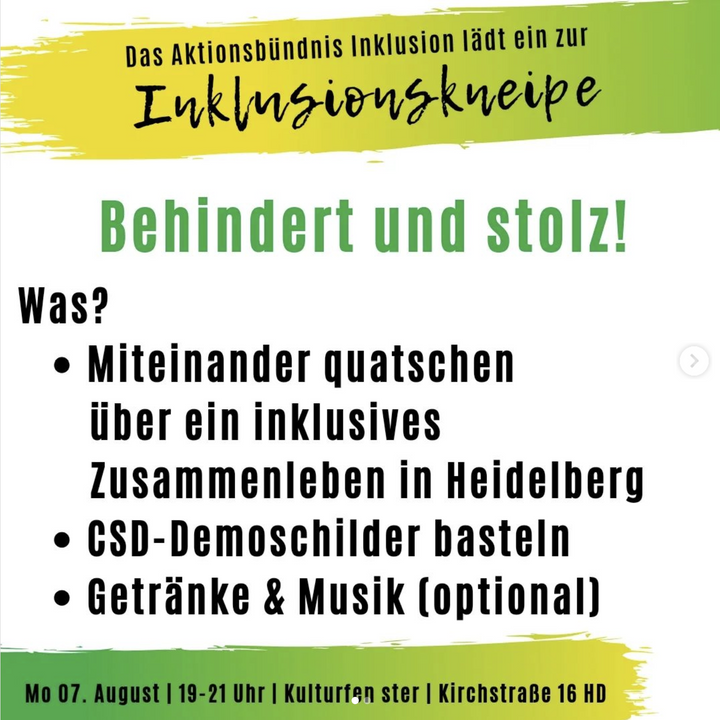 Treffen Aktionsbündnis Inklusion am 7. August um 19 Uhr