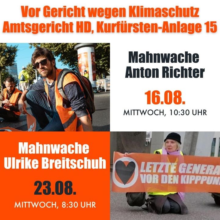 Stehen hier die richtigen vor Gericht? Mahnwache am Mittwoch, den 16. August in Heidelberg