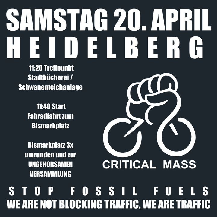 Critical Mass in Heidelberg am Samstag, den 20. April 2024 - auf dem Weg zur Ungehorsamen Versammlung