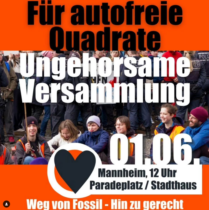 Ungehorsame Versammlung am Samstag, den 1. Juni 2024 in Mannheim