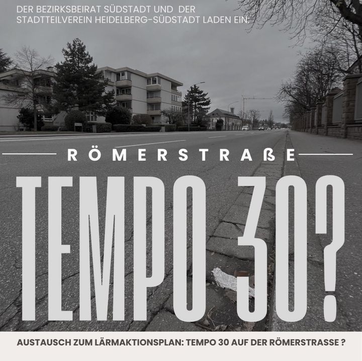 Infoveranstaltung: Tempo 30 in der Römerstrasse am Montag, den 12. Mai 2025 in Heidelberg