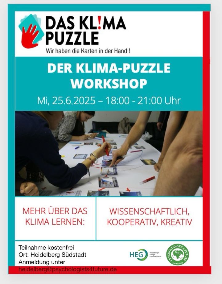 KLIMA-PUZZLE WORKSHOP in Heidelberg am Mittwoch, den 25. Juni