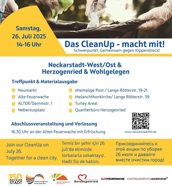 CleanUp am Samstag, den 26. Juli 2025 in Mannheim