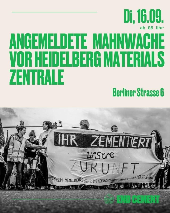 Mahnwache vor Heidelberg Materials am Dienstag, den 16. September 2025 in Heidelberg