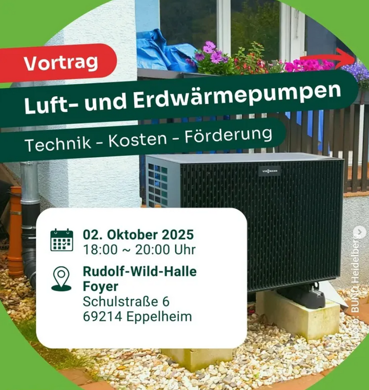 Vortrag Luft- und Erdwärmepumpen am Donnerstag, den 2. Oktober 2025 in Eppelheim