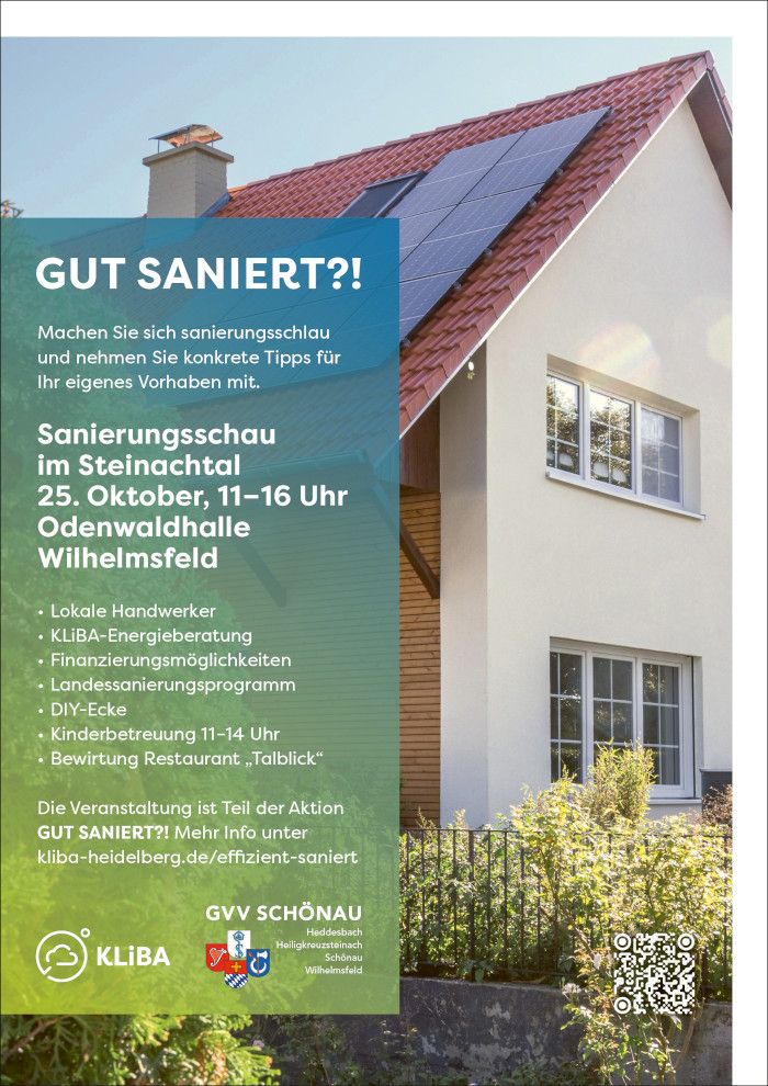 Sanierungsschau im Steinachtal – praktische Lösungen für Ihr Zuhause am Samstag, den 25. Oktober 2025 in Wilhelmsfeld