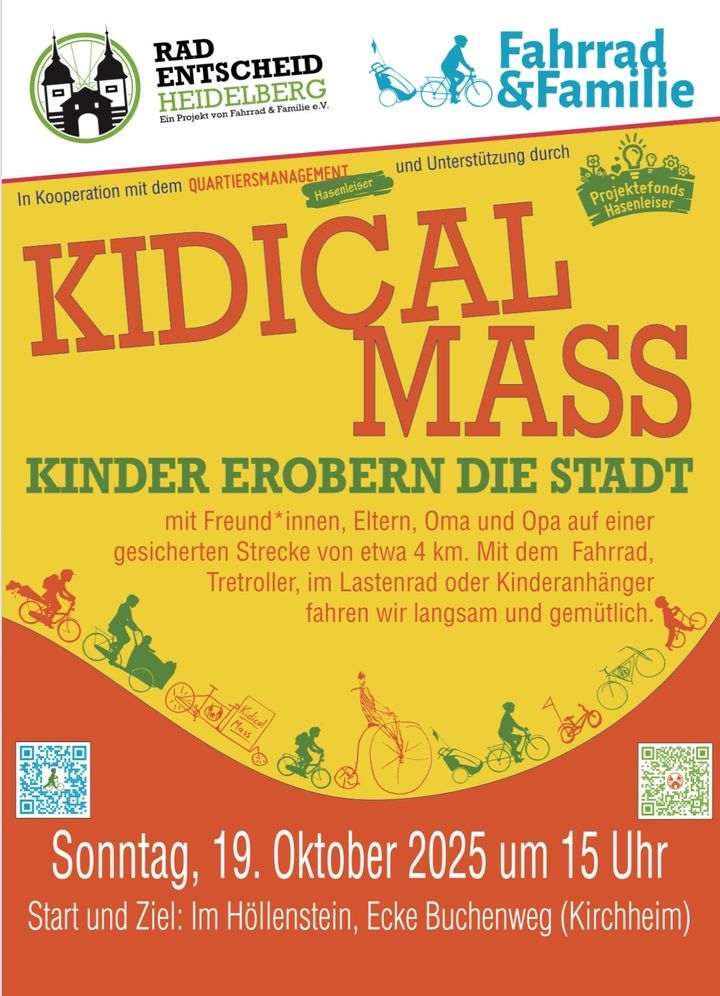 Fahrraddemo Kidical Mass am Sonntag, den 19. Oktober 2025 in Heidelberg