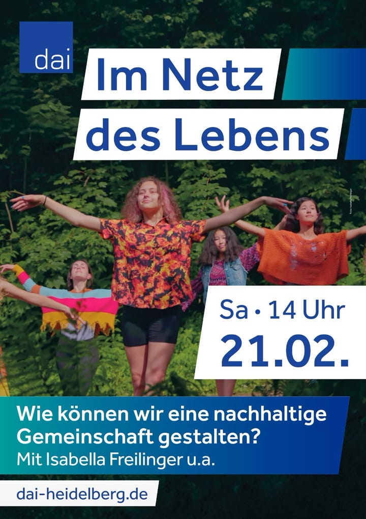 Plakat mit Ankündigung. Im Netz des Lebens. Wie können wir eine nachhaltige Gemeinschaft gestalten?