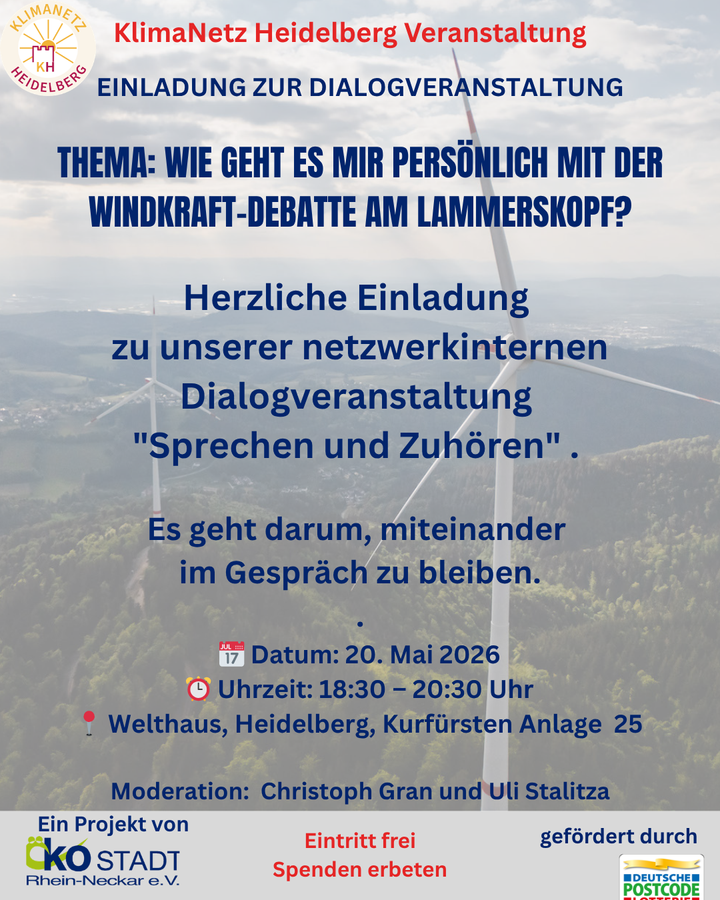 Dialogveranstaltung zur Windkraft-Debatte am Mittwoch, 20. Mai 2026 in Heidelberg