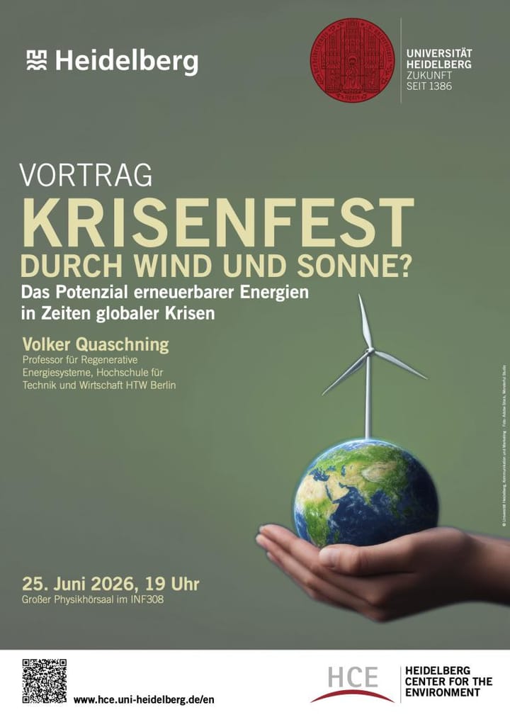 Vortrag zu erneuerbaren Energien am Donnerstag, den 25. Juni 2026 in Heidelberg