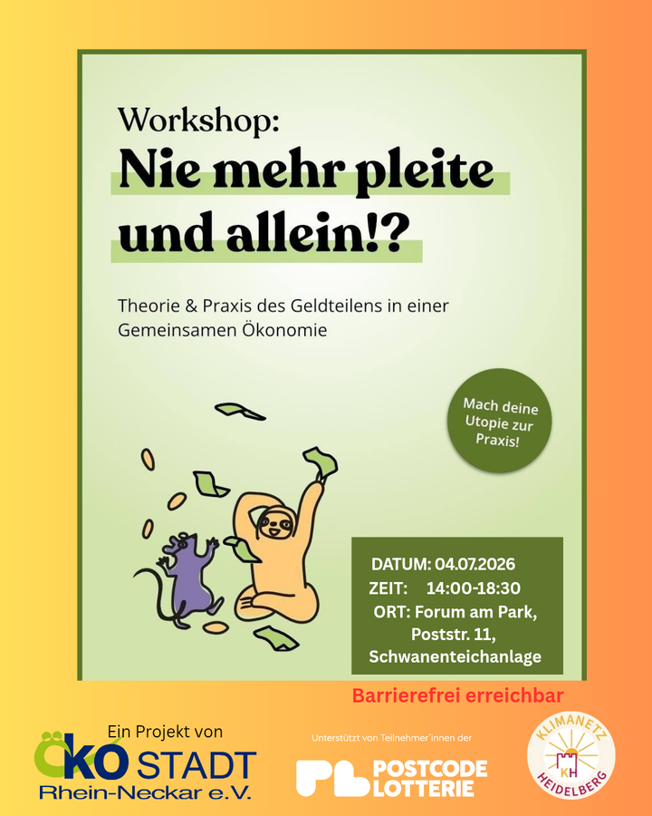 Nie mehr pleite und allein!? 💰 Workshop über Gemeinsame Ökonomie am Samstag, den 4. Juli 2026 in Heidelberg