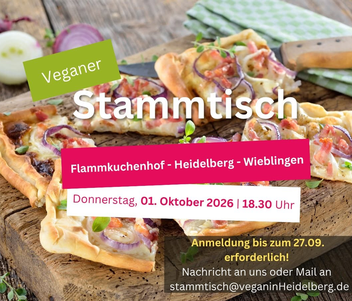 Veganer Stammtisch am Donnerstag, den 1. Oktober 2026 in Heidelberg