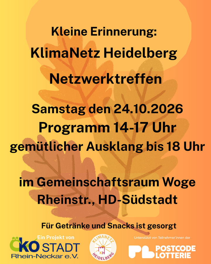 Ankündigung zum Klimanetz Heidelberg, Netzwerktreffen. 